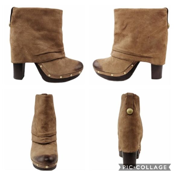 Vince Camuto Distressed Leather CoCo Fold-Over Cuffed Top Clog Booties Size 10 - Picture 8 of 11